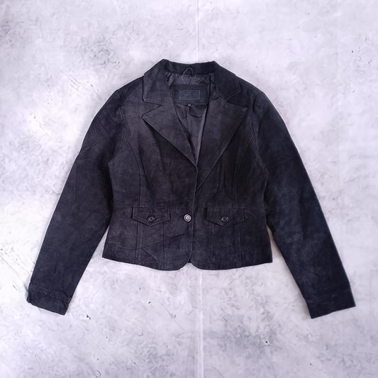 SUZY SHIER Women's Black Suede Blazer Jacket