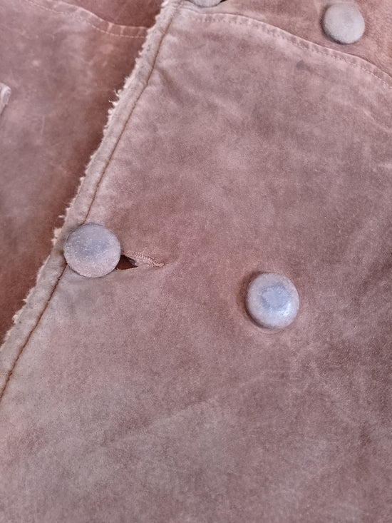 Vintage Leather/Suede Sherpa Double-Breasted Casual Overcoat Craft Of Canada