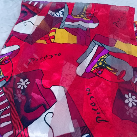Vintage Picasso Abstract Silk Scarf Red 60x13 Artistic Retro Accessory