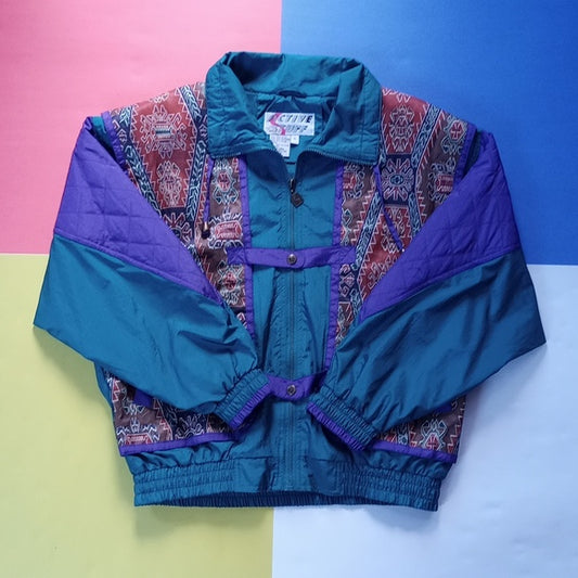 Vintage 90s Funk Colour Block and Pattern Windbreaker Jacket