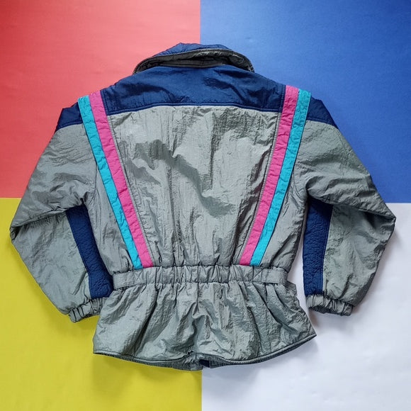 Vintage 90s Descente Wool Funky Colour Stripe Winter Jacket Entrant SC Fabric