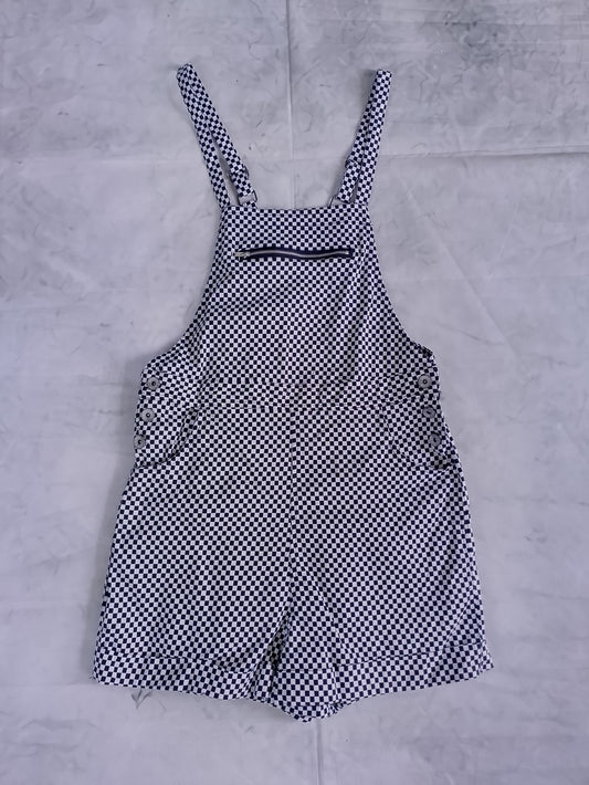 Checkered Overall Shorts Black and White