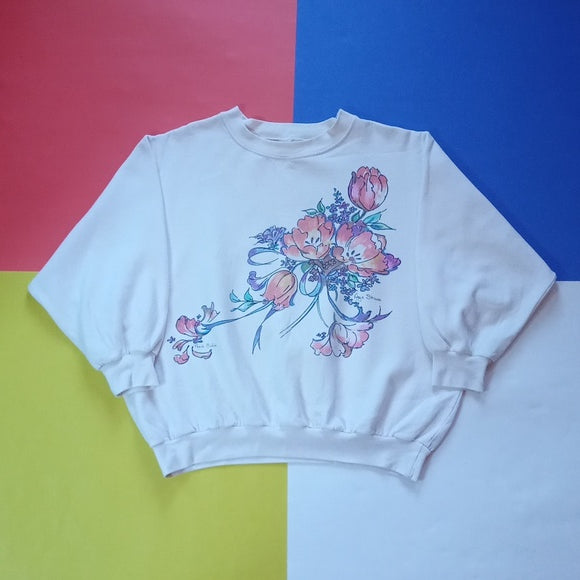 Vintage 90s Floral Colourful Double-sided Graphic Crewneck Sweater Angie Strauss