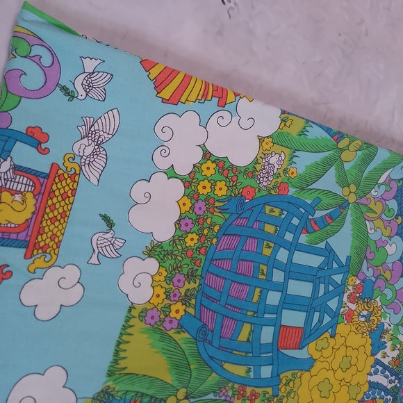 Vintage 1960-70  Noah's Ark Themed Sears FULL Flat Sheet