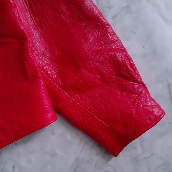 Vintage 80s Perino Ponti Women's Red Leather Jacket Bomber