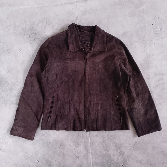 Suzy Shier Suede Zip Front Women's Jacket - Brown