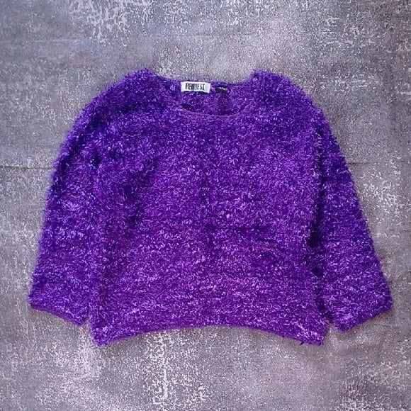 VINTAGE 90s REQUEST Fuzzy Purple Crew Neck Sweater SPICE GIRLS Y2K MUPPET