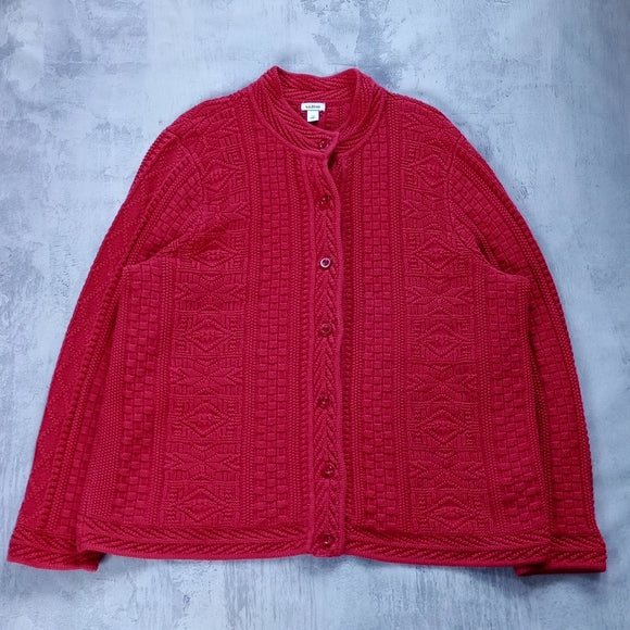 Vintage LL BEAN Button Up Sweater With Waffle Pattern Texture HEAVY