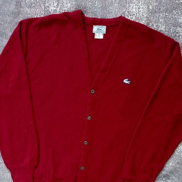 Vintage 1970s IZOD Lacoste Men's Red Cardigan Sweater