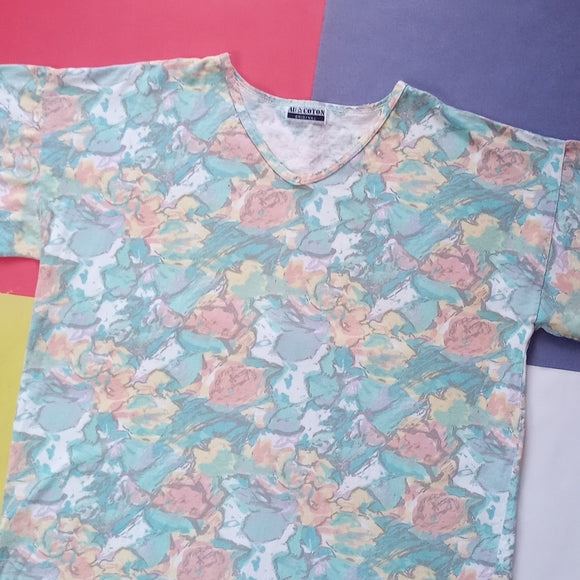 Vintage Single Stitch Floral Print Au Coton T-Shirt UNISEX