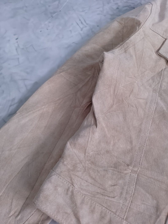 Cropped Beige Suede Jacket - Women's Lightweight Trucker Style