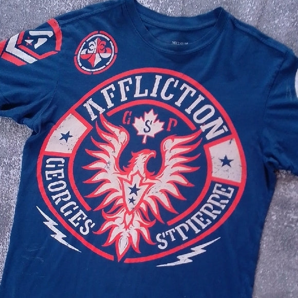 George St.Pierre Affliction Tee - Navy and Red RUSH