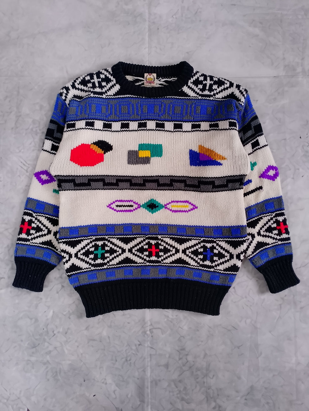 Vintage 80s Abstract Geometric Pattern Crewneck Sweater