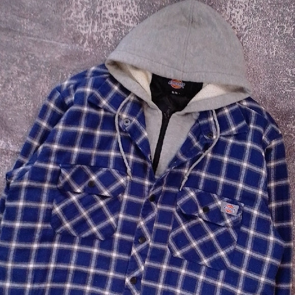 Dickies Navy Checkered Hooded Shirt Jacket