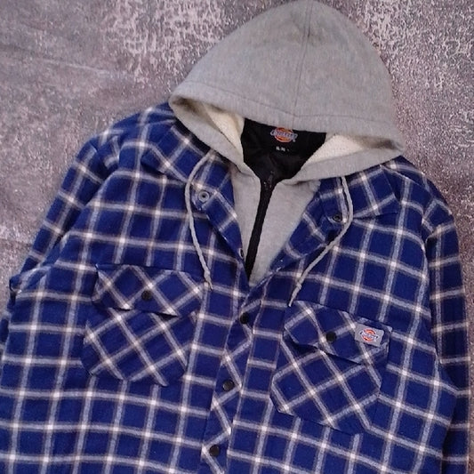 Dickies Navy Checkered Hooded Shirt Jacket