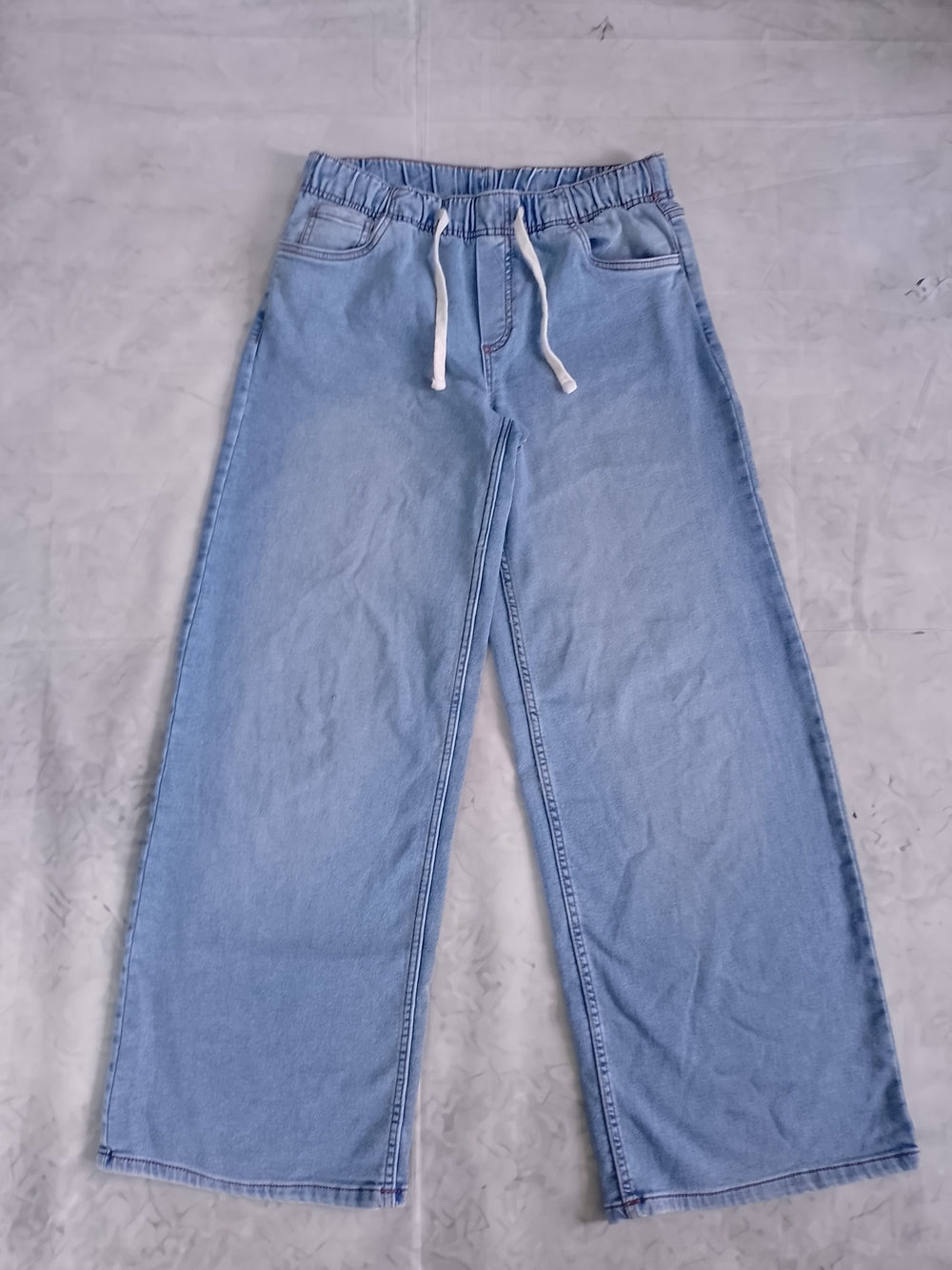 Light Wash Drawstring Wide Leg Jeans