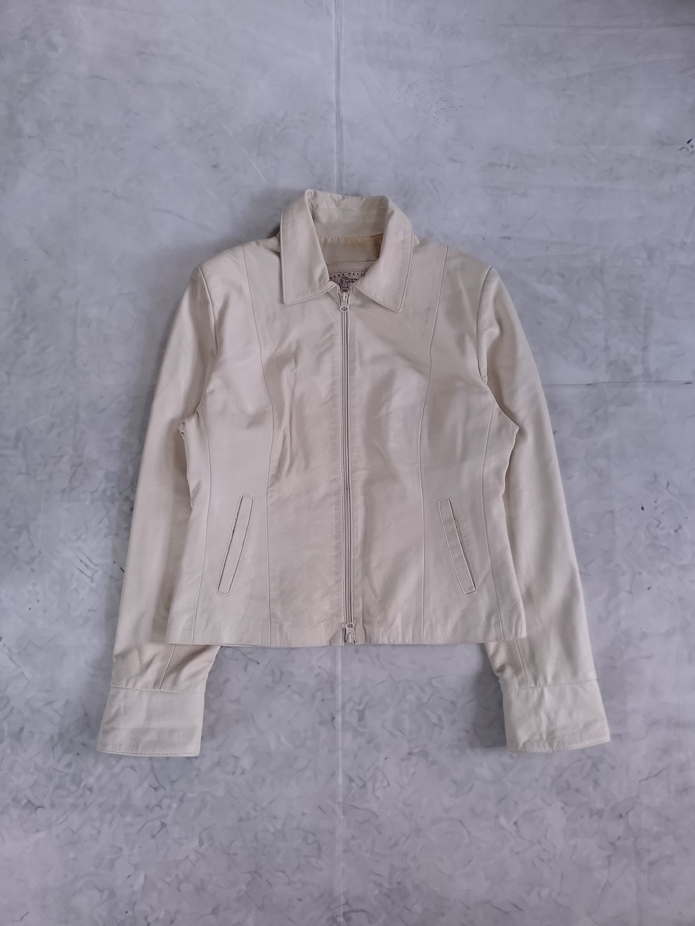 Women's Cream Zip-Front Leather Jacket Vera Pelle