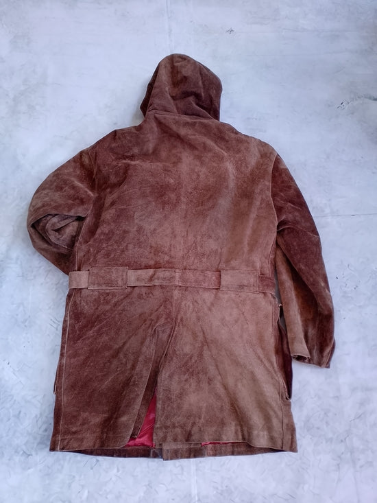 Vintage Brown Suede Hooded Belted Men's Coat BRISSON & BRISSON