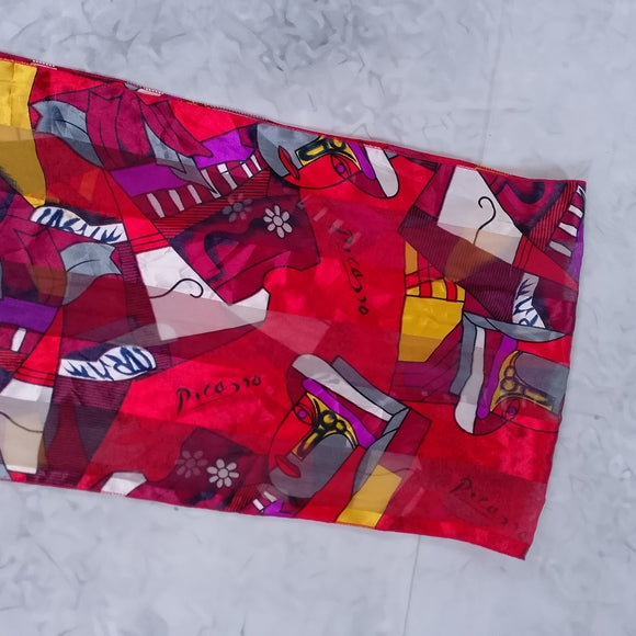 Vintage Picasso Abstract Silk Scarf Red 60x13 Artistic Retro Accessory