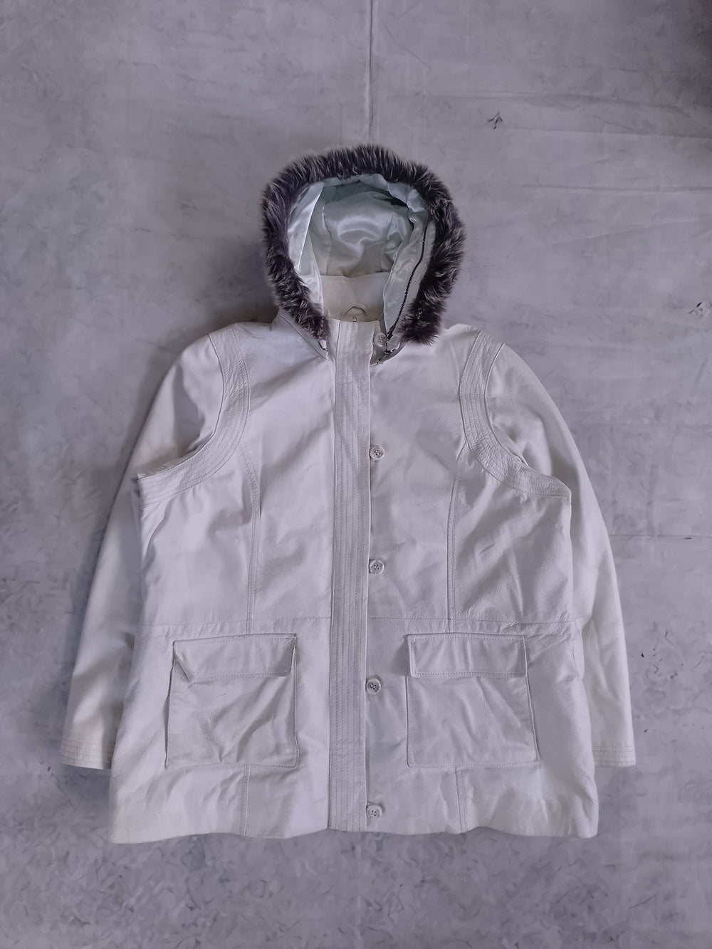 Danier White Leather Jacket with Faux Fur Trim