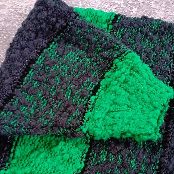 VINTAGE 90s Big Fluffy Wide Arms Green and Black Striped Sweater