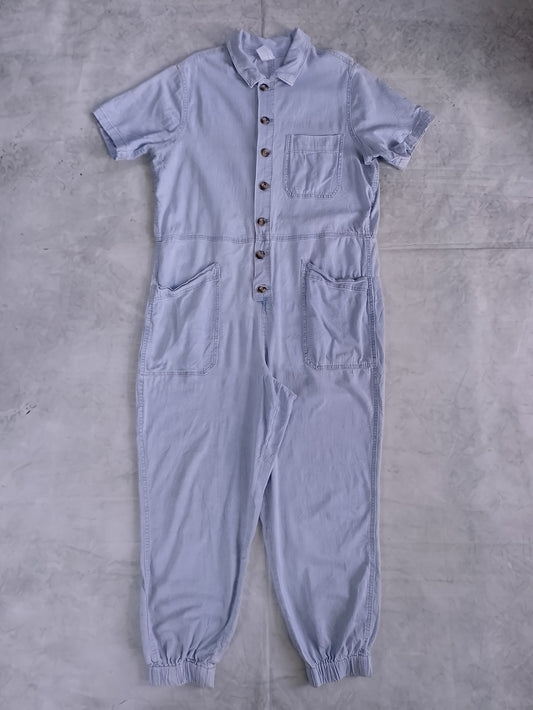 No Boundaries Light Blue Short-Sleeve One-Piece Jumpsuit