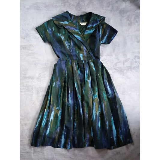 RARE Vintage 1950-60s Make Mine Mckettrick Dress Green/Blue