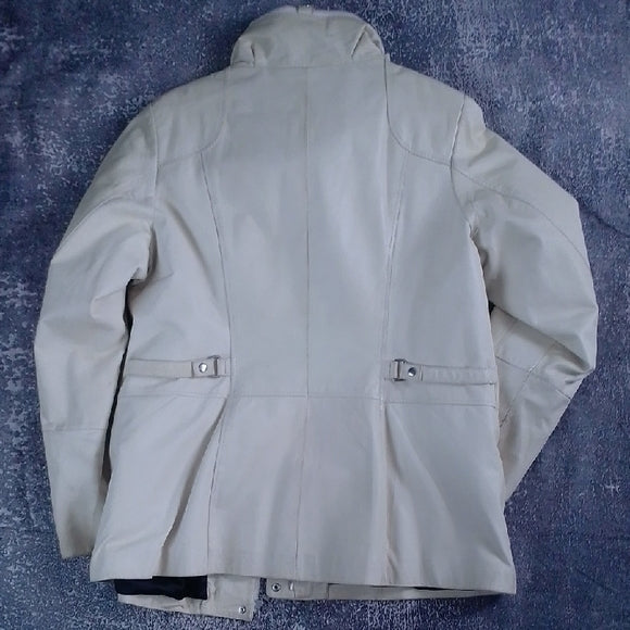 Danier Cream Leather Jacket With Forest Silhouette Inside