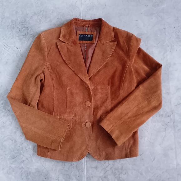Bernardo Women's Suede Tailored Blazer Jacket in Burnt Orange