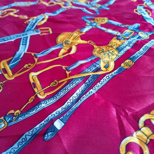 Equestrian Harness Square Scarf Red Black Gold, Horse Print Neckerchief Bandana