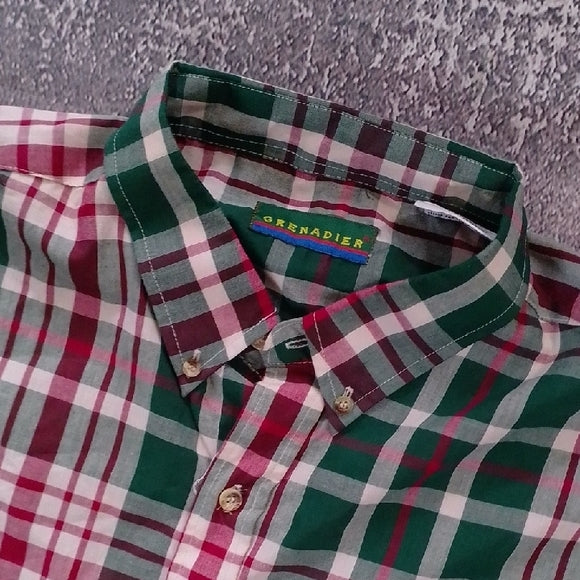 Vintage 90s GRENADIER Green and Red Plaid Button Down Shirt UNISEX