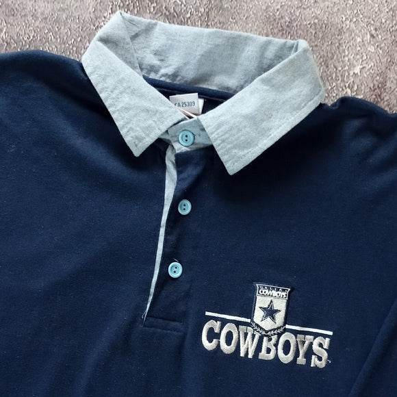 Vintage 90s NFL DALLAS COWBOYS EMBROIDERED Navy Long Sleeve Polo Shirt