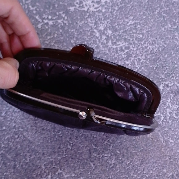 Vintage 70s Brown Leather Clutch: Lucite Frame Purse