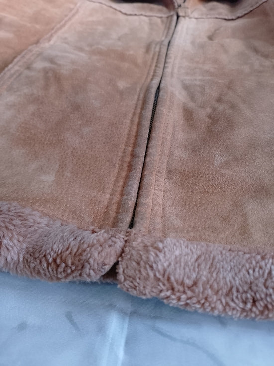 Y2K Cherokee Suede Tan Faux Teddy Shearling Zip Jacket