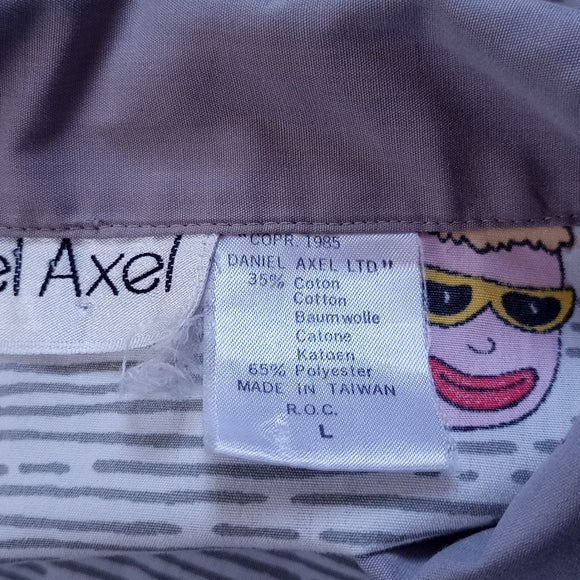 VINTAGE 90s Daniel Axel Guy With Shades Print Polo Shirt