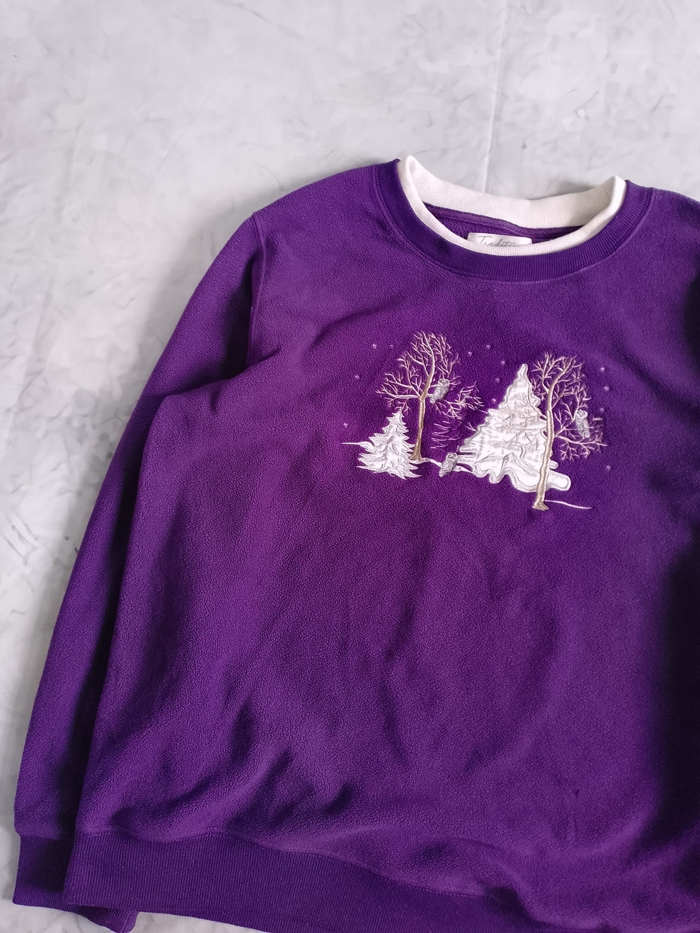 Vintage Y2K Snowscape with Owls Purple Crewneck Sweater