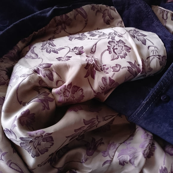 Danier Leather Suede Button-Front Blazer Jacket - Deep Purple
