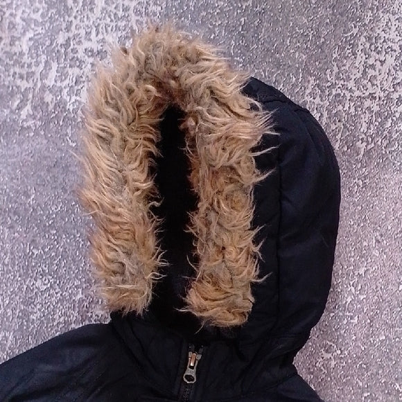 baby GAP Kids Black Hooded Jacket with Faux Fur Trim