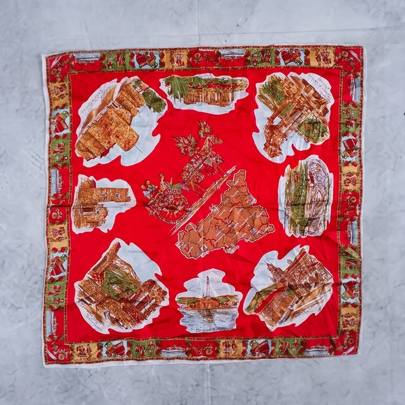 Vintage Italy Landmarks Silk Scarf Red Italian Cities Souvenir Scarf Palermo