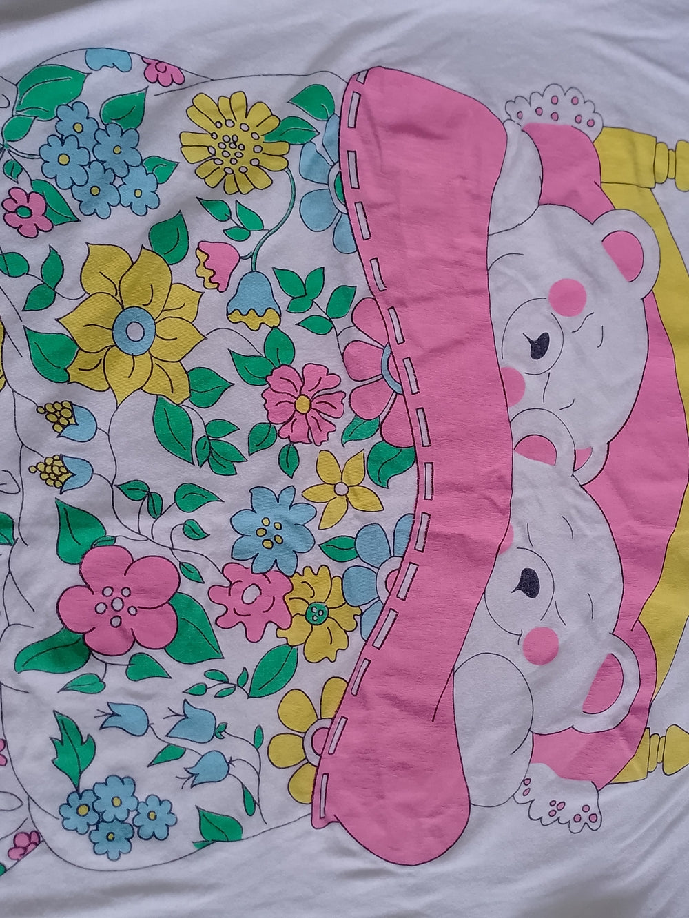 Vintage 90s Sleeping Bears in Floral Bed T-Shirt