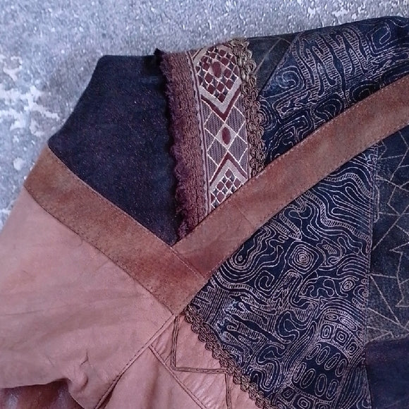 Vintage 80s Leather Patchwork Jacket Western Style UNISEX
