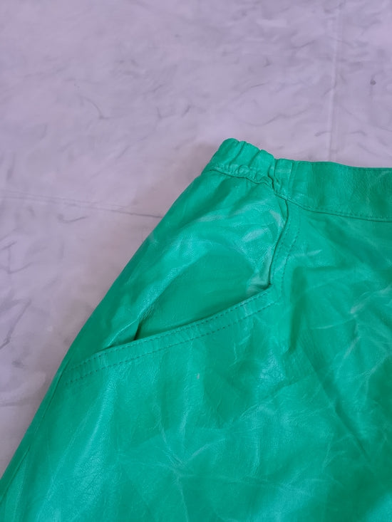 Vintage 80s-90s Leather Green Straight Skirt Don Vito Snake Pattern Italy