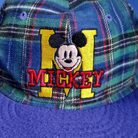 Vintage DISNEY Mickey Embroidered Tartan Snapback Hat UNISEX