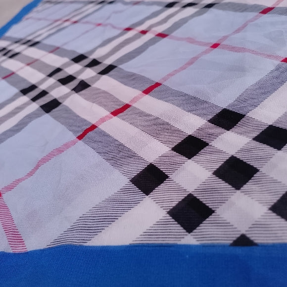 Vintage Burberry Check Handkerchief Scarf Blue Border 60x20 Classic Designer
