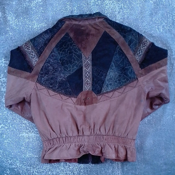 Vintage 80s Leather Patchwork Jacket Western Style UNISEX