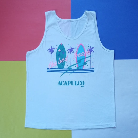 Vintage 90s Acapulco The Best Beach  Graphic Single Stitch Muscle Shirt