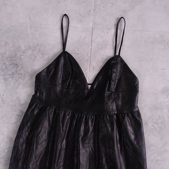 LEiTH Black Spaghetti Strap Dress Faux Leather