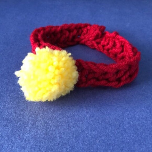 NWOT Vintage Hand-Knitted Made-in-Canada Colourful Red Headband with Pom Pom