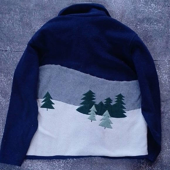 VINTAGE Cottage Winterscape Button Up Jacket Embroidery