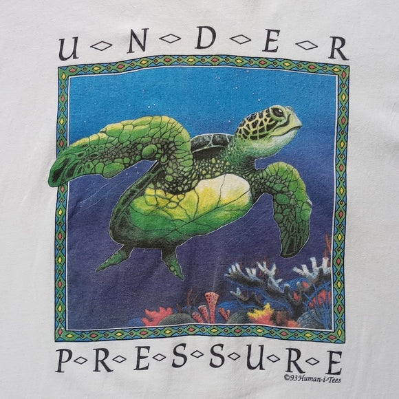 Vintage 1993 Under Pressure Sea Turtle UnderWater Graphic Single Stitch Tee RARE